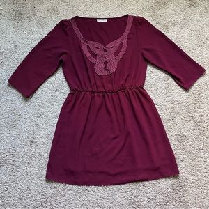 Dainty Hooligan burgundy / maroon / wine 3/4 sleeve mini dress